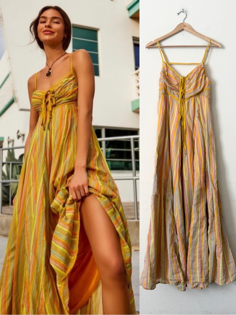 Free People LARGE Dream Waver sleeveless maxi sundress in Striped Citrus Combo